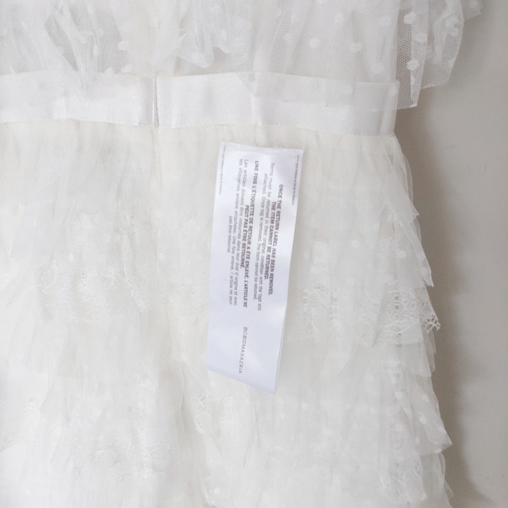NEW BCBGMAXAZRIA x REVOLVE Off White Strapless Corset Ruffle Tiered Mini Dress 0 - Picture 8 of 10